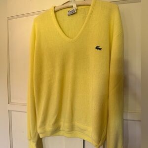 Vintage 80s or 90s yellow “ Izod Lacoste “ men’s V-neck sweater, Preppy